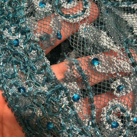 Long line mesh lace cardigan beaded rhinestone fairycore whimsical artsy western - Picture 5 of 6